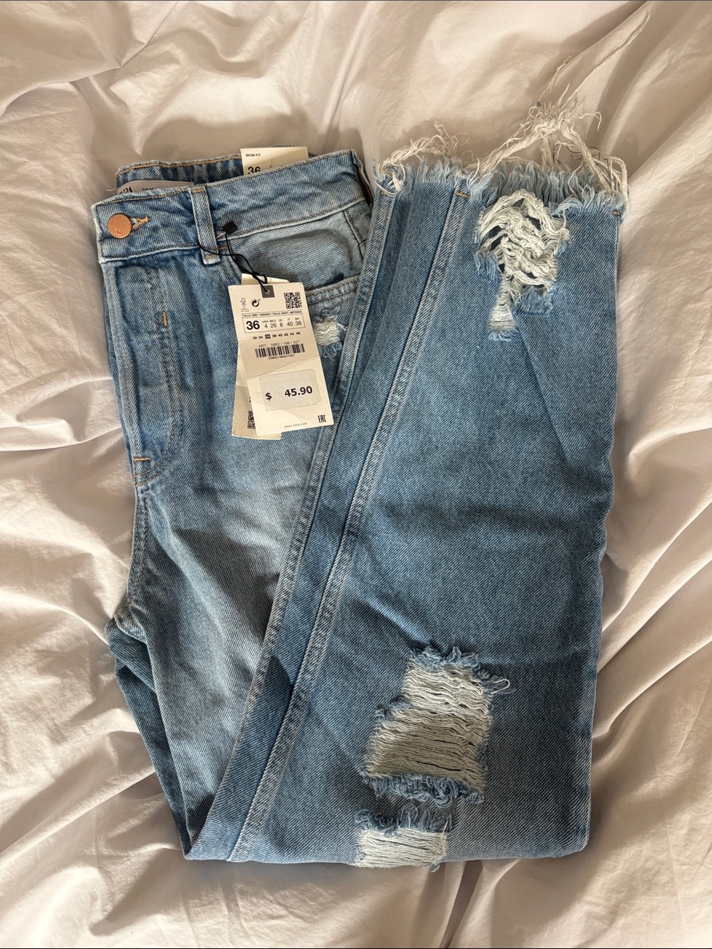Zara Medium Blue Distressed Mom Ankle Jeans